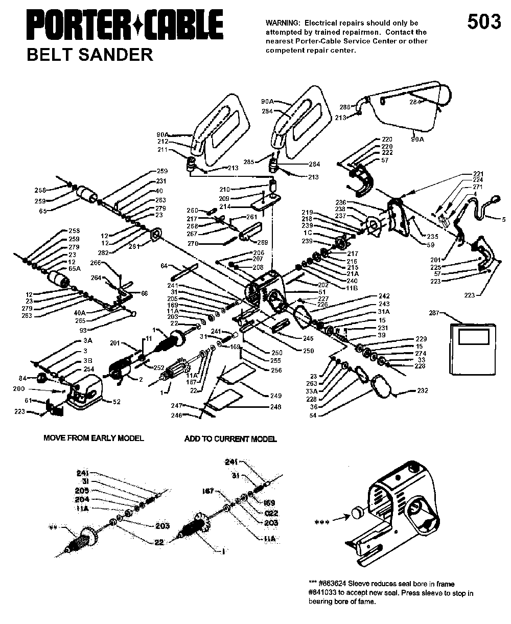 Page A Diagram and Parts List for 503-BDK Type 2 Porter Cable Belt or Drum Sander
